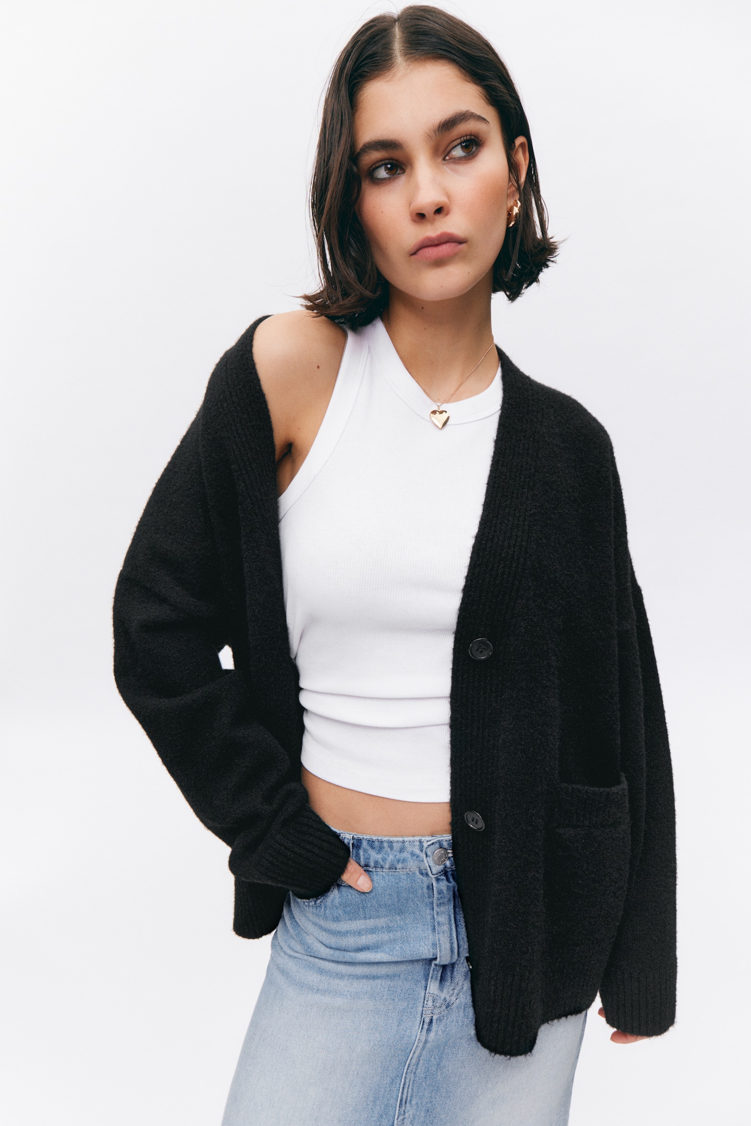 Locker geschnittene Strickjacke - Schwarz - 3