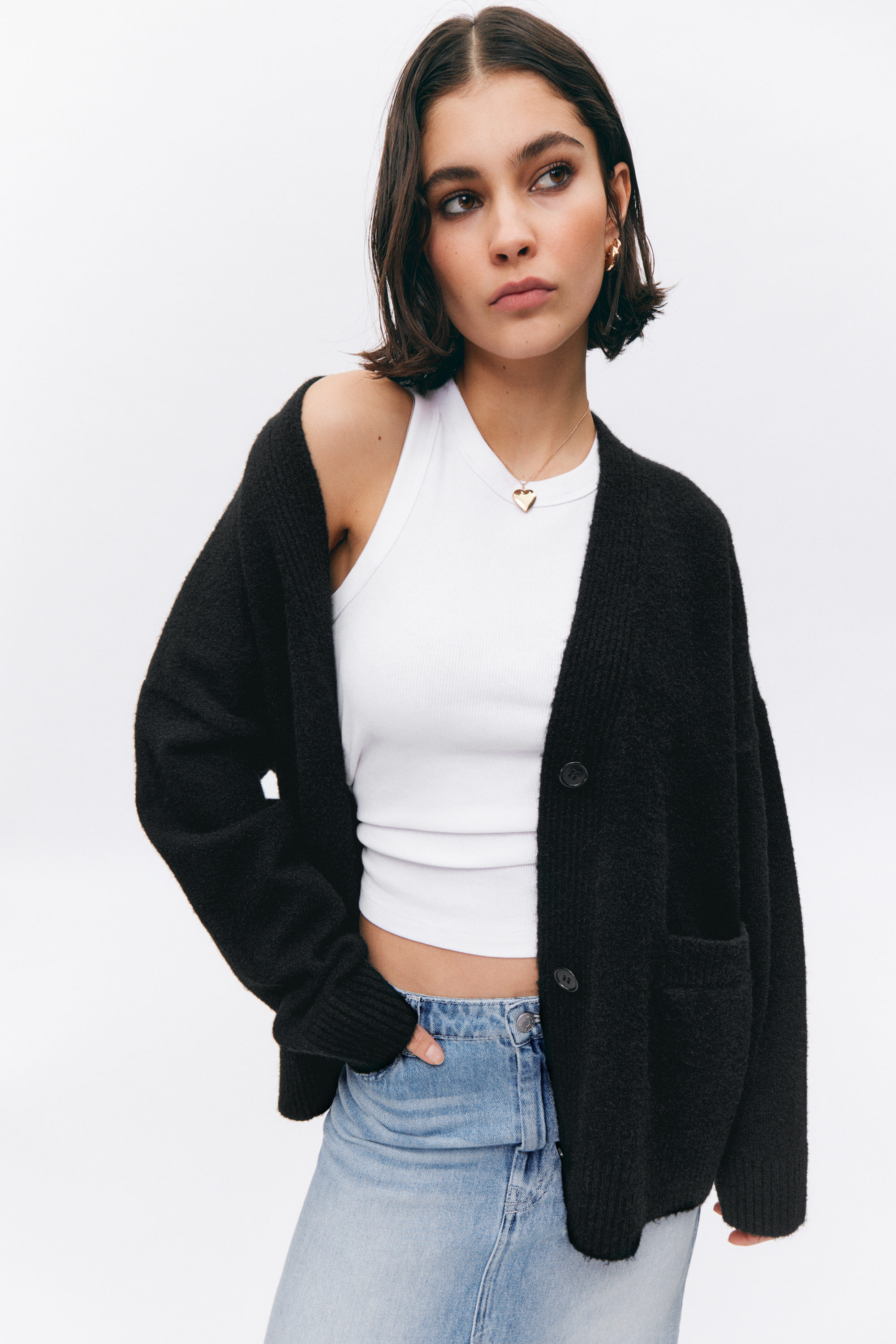 Black - Relaxed knitted cardigan - 2