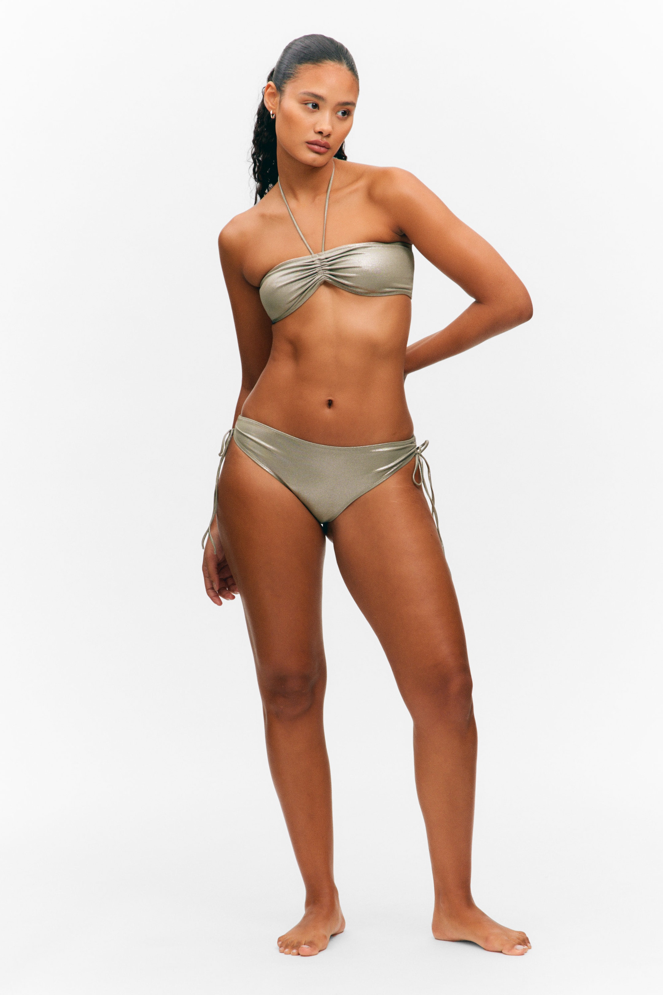 Glitter Khaki Green - Glitter Halter Bikini Top - 2
