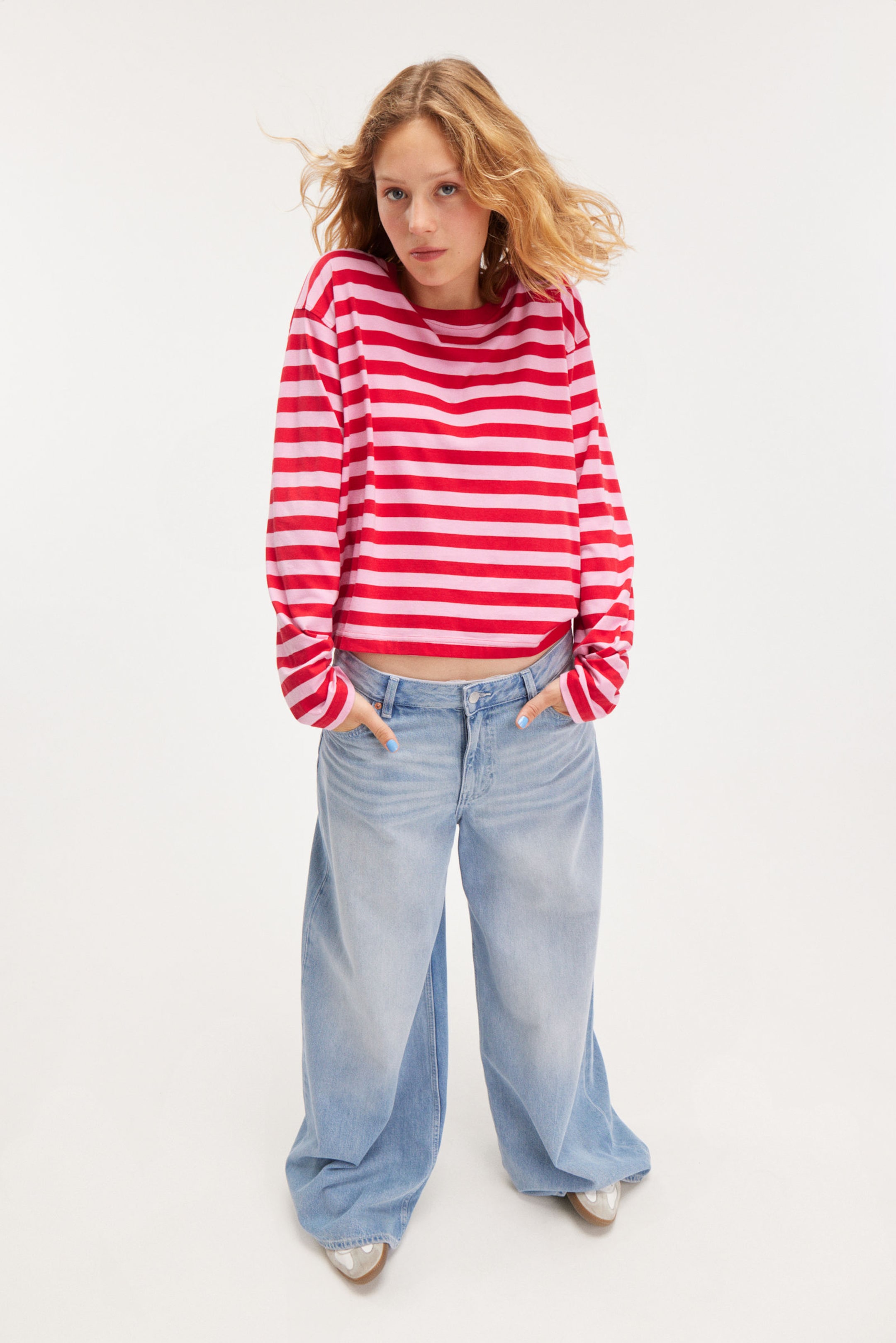 Red & Pink Stripes - Boxy Sleeve T-Shirt - 0