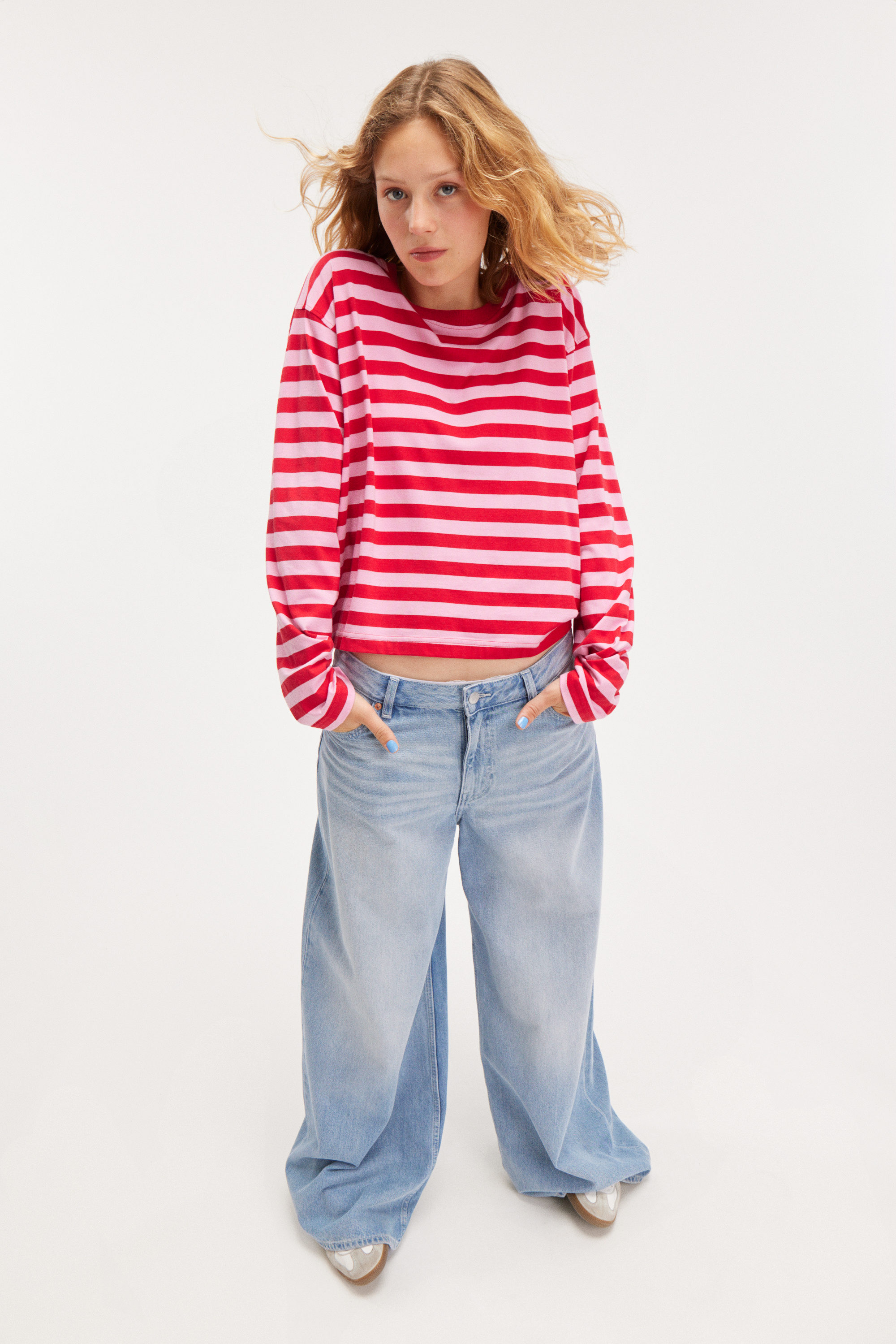 Red & Pink Stripes - Boxy Sleeve T-Shirt - 0