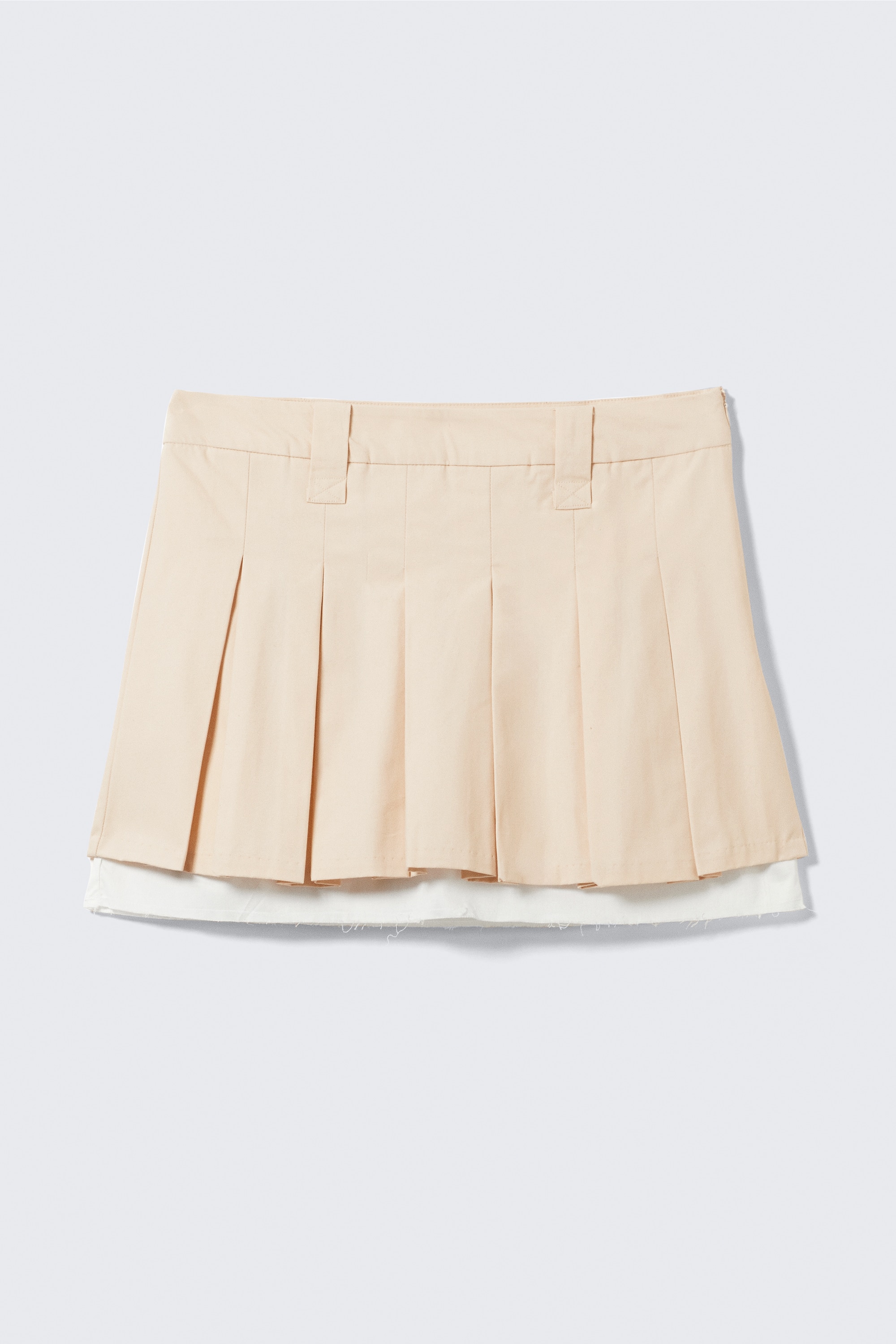 Mid-Rise Pleated Mini Twill Skirt - Beige/Khaki Green