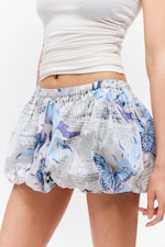 White Newspaper/Blue Flame - Balloon Mini Cotton Skirt - 2