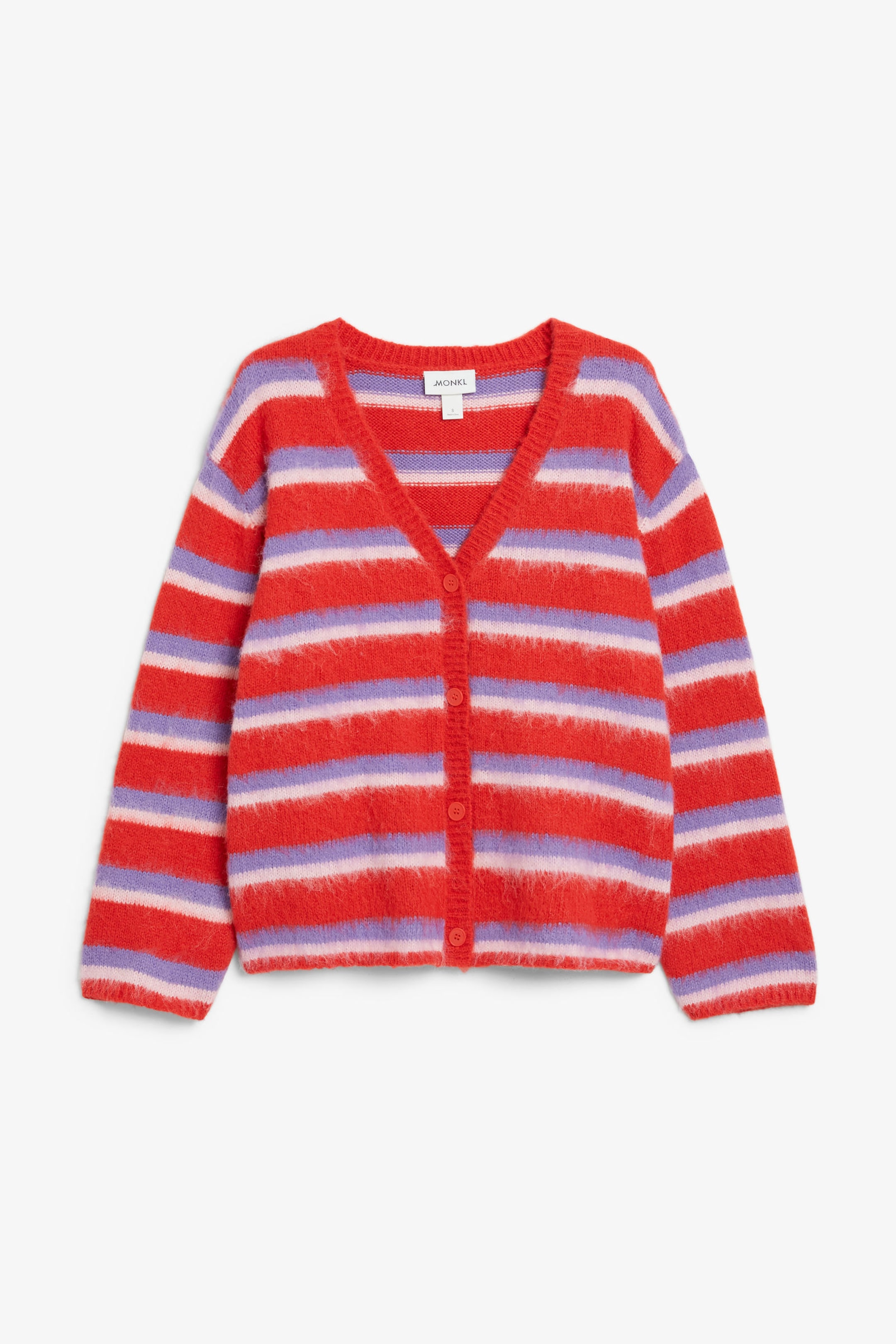 Rot/Bunt gestreift - Flauschige Strickjacke - 0