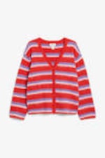 Rot/Bunt gestreift - Flauschige Strickjacke - 0