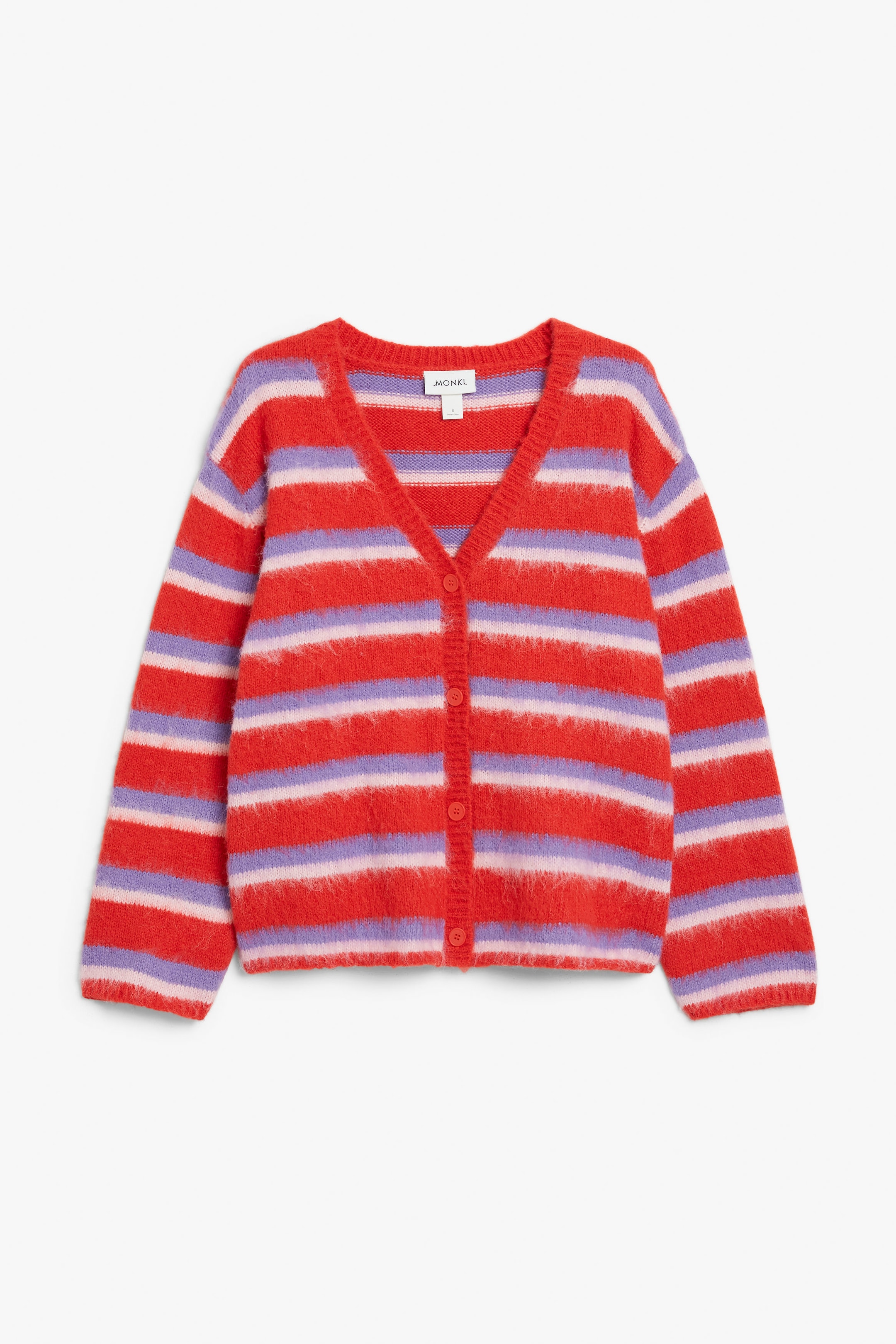 Rot/Bunt gestreift - Flauschige Strickjacke - 0