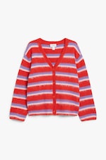 Rot/Bunt gestreift - Flauschige Strickjacke - 0