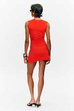 Bright Red - Gathered Jersey Mini Dress - 3