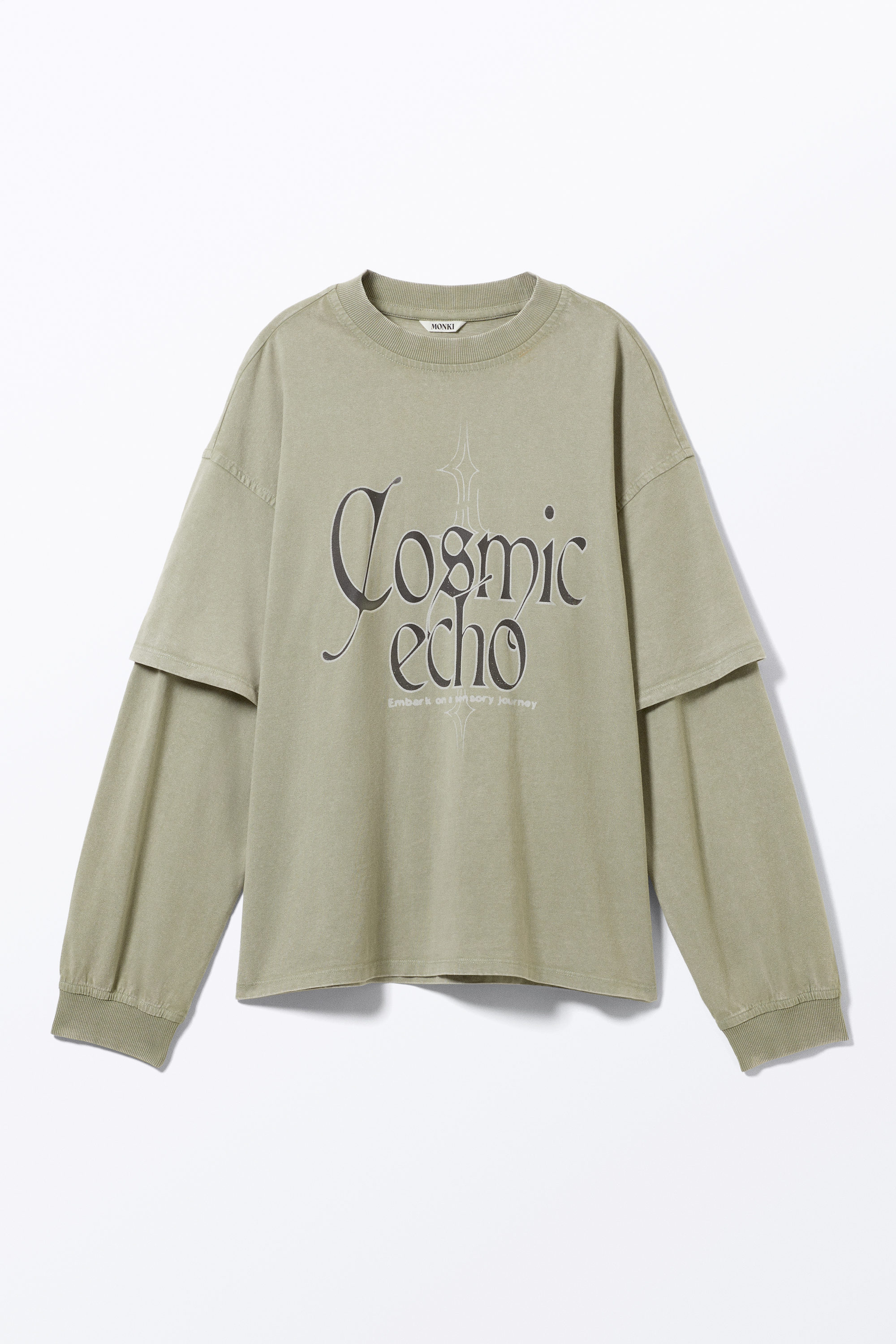 Helles Khaki - "Cosmic Echo" - Langärmeliges, doppellagiges Oversize-T-Shirt - 3