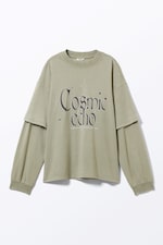 Light Khaki - Cosmic Echo - Long-Sleeved Double-Layered Oversized T-shirt - 0