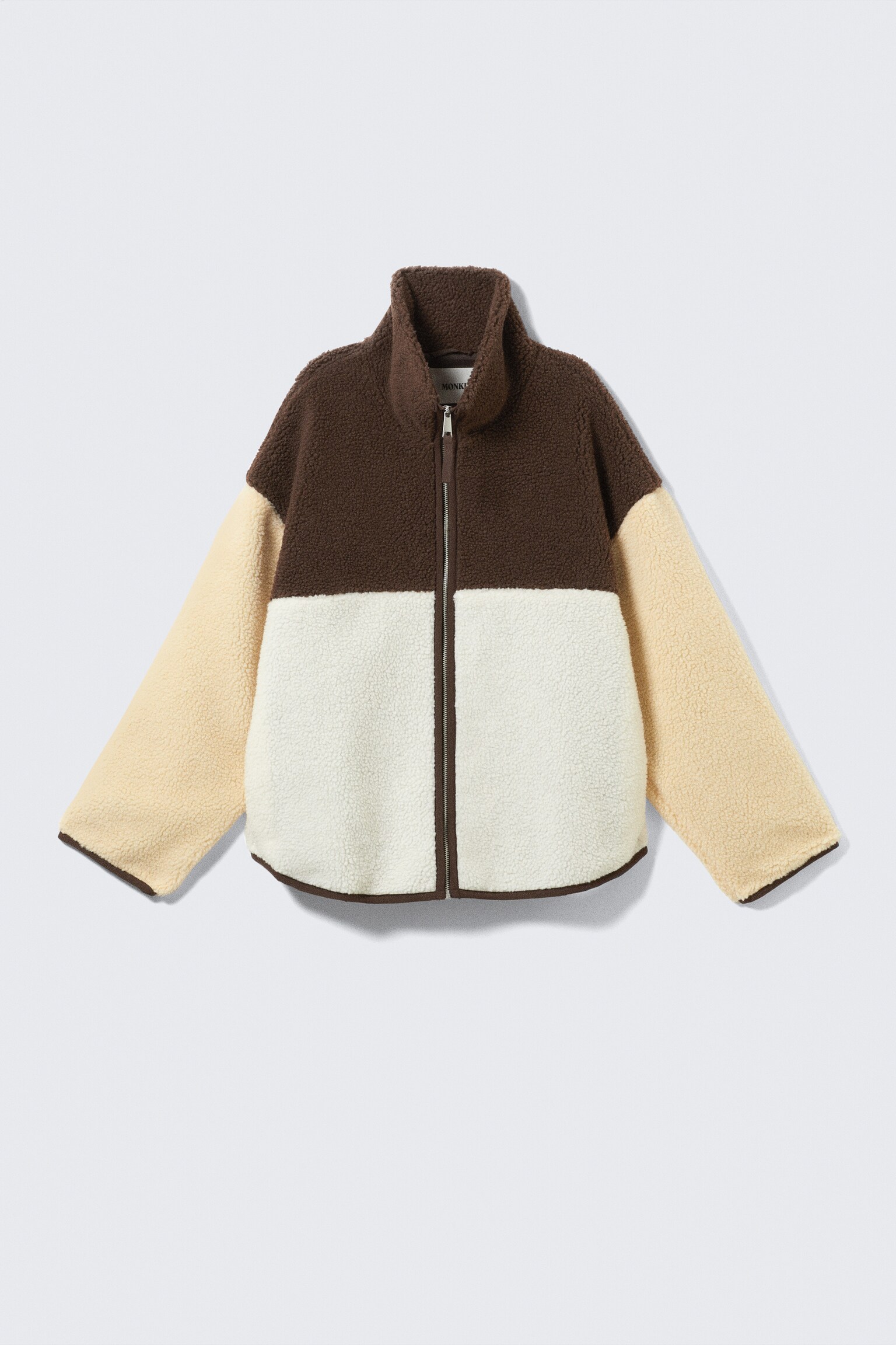 Loose Fleece Zip Jacket - Brown/White/Yellow/Dusty White - Pink Lining/White/Khaki/Pink - 2