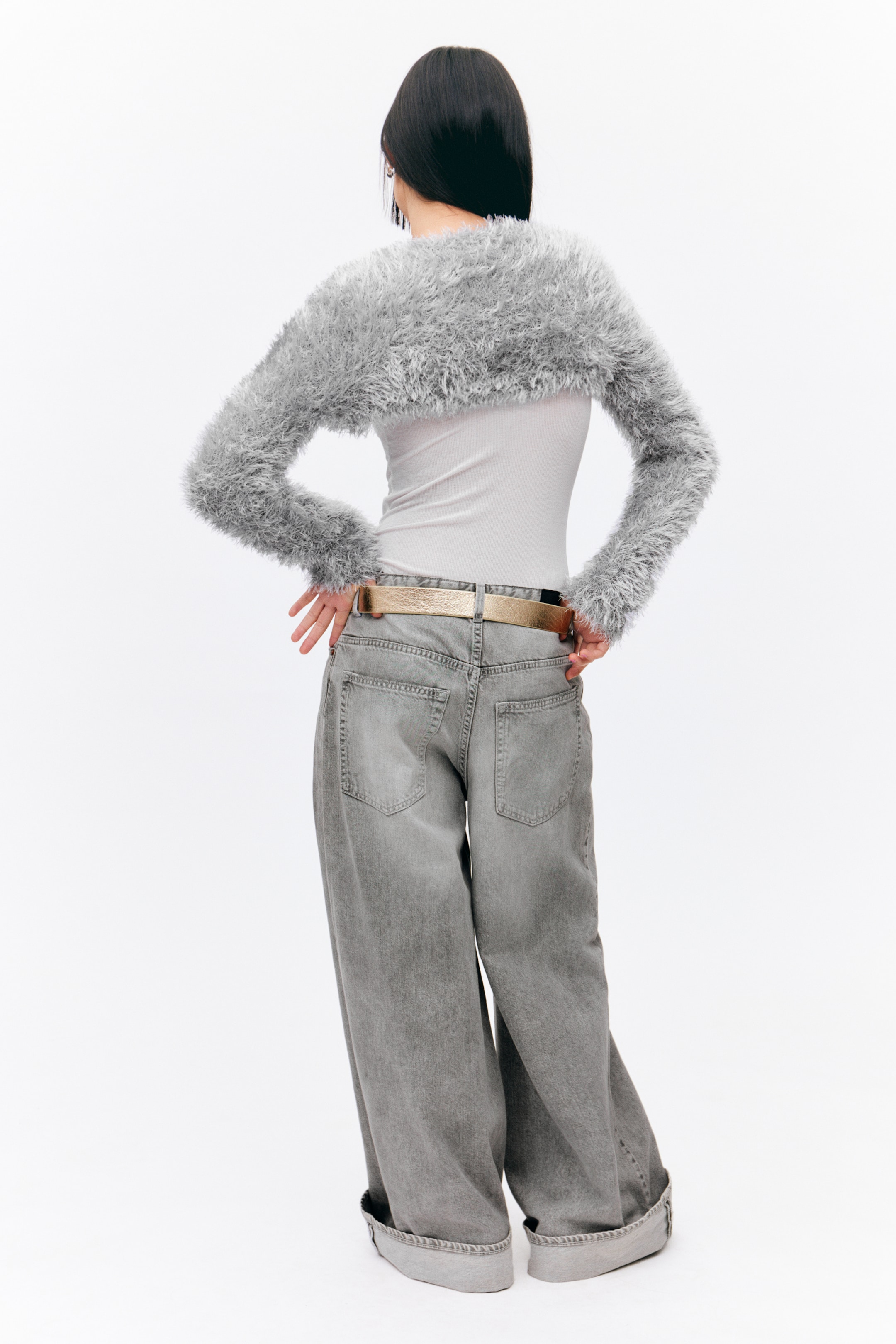 Ingrandisci l'immagine: Hairy Knitted Bolero Cardigan - Light Dusty Grey - DONNA | H&M CH 3
