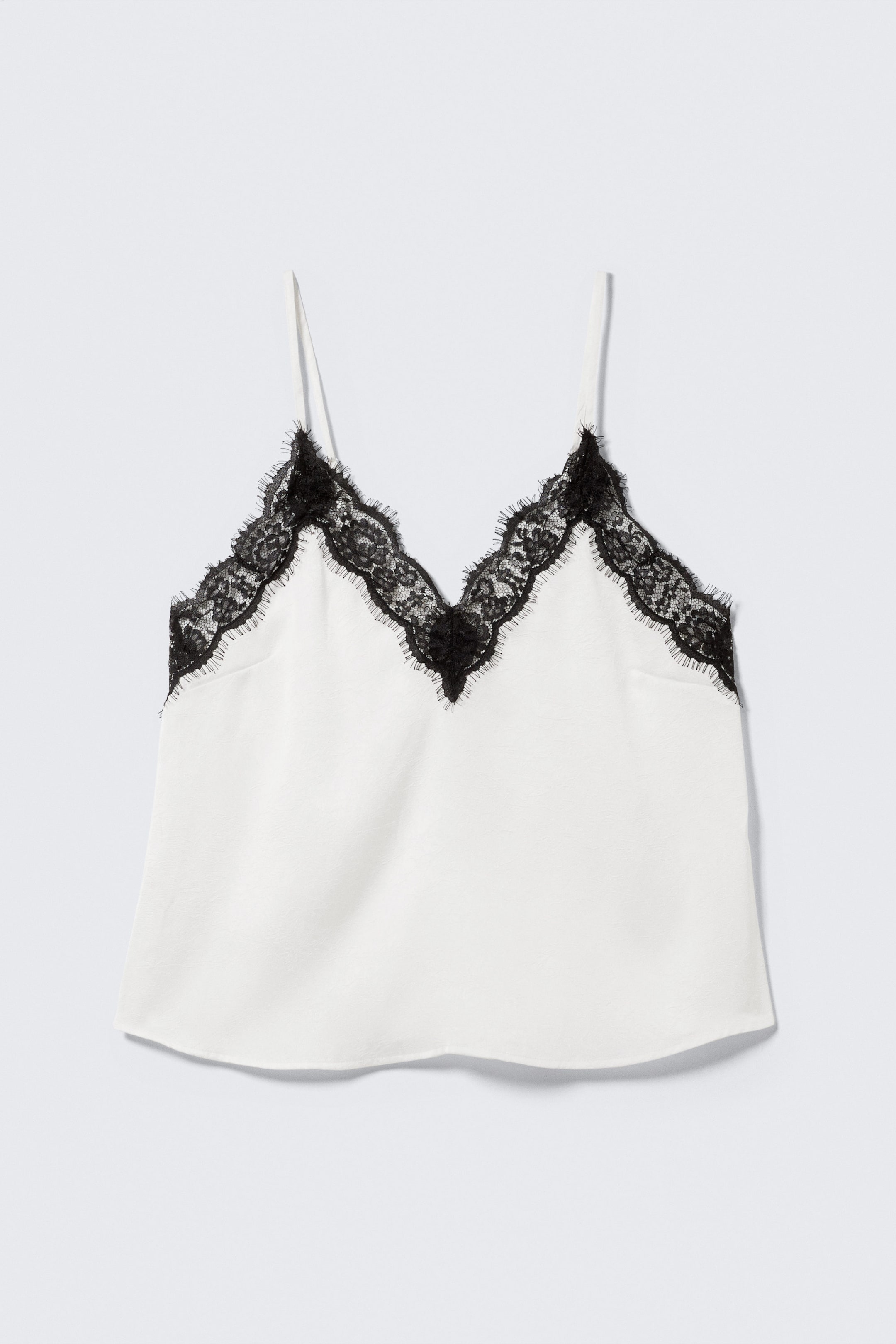 White - Lace-Trimmed Satin Camisole - 4