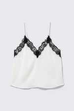 White - Lace-Trimmed Satin Camisole - 4