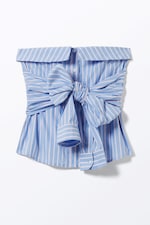 Striped Blue & Pink - Striped Off-Shoulder Tie Front Shirt Top - 5