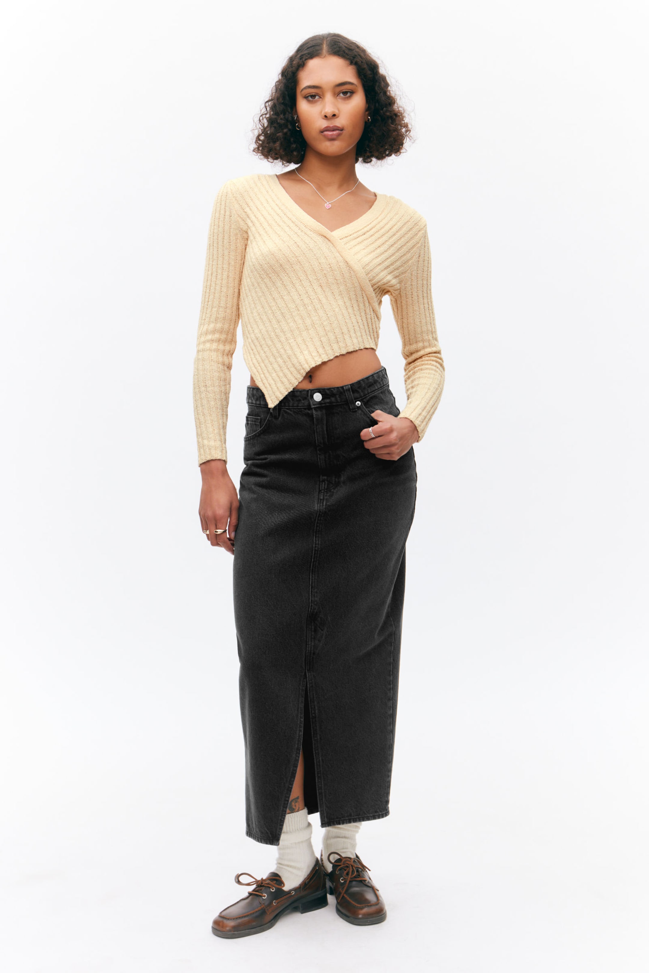 Black - Midi denim skirt - 0