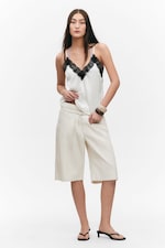 White - Lace-Trimmed Satin Camisole - 1