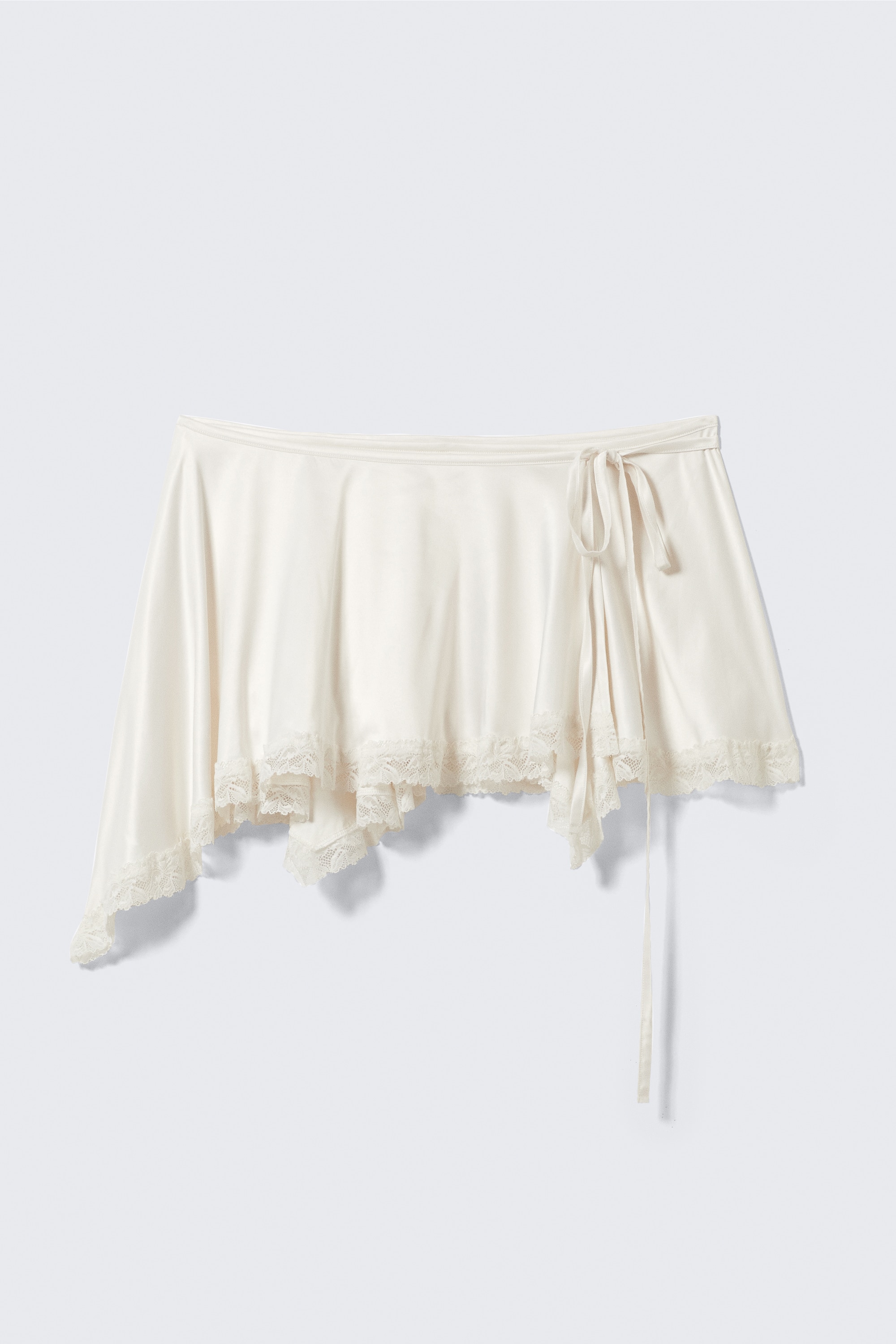 Lace-Trim Satin Wrap Mini Skirt - White