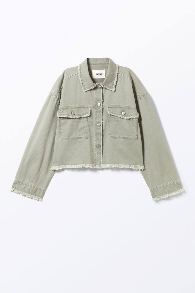 Cropped Boxy Twill Jacket - Khaki Green/Dark Grey/White - 1