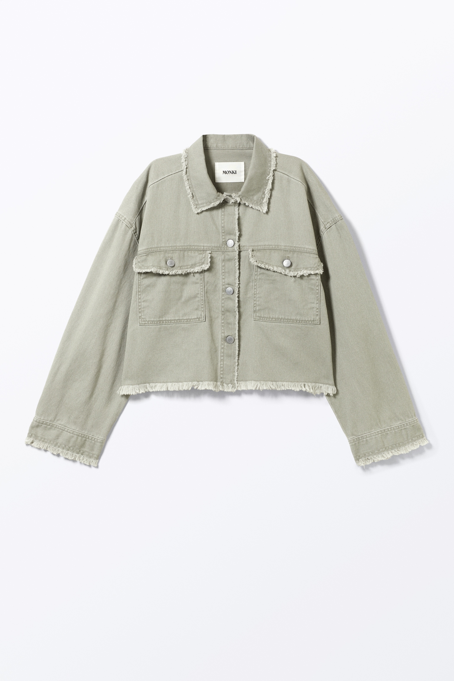 Cropped Boxy Twill Jacket - Khaki Green/Dark Grey/White - 2