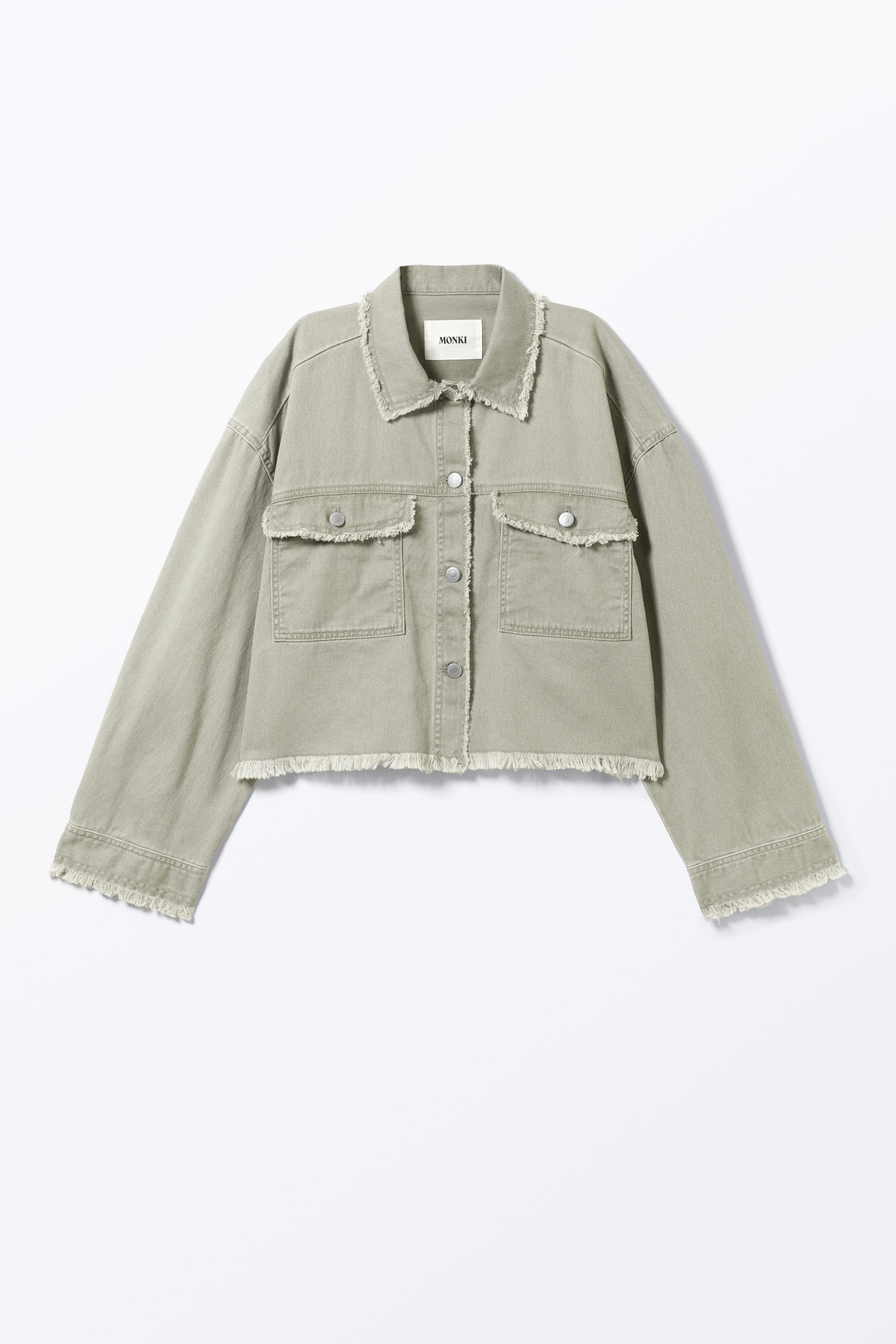 Khaki Green - Cropped Boxy Twill Jacket - 4