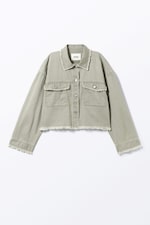 Khaki Green - Cropped Boxy Twill Jacket - 4