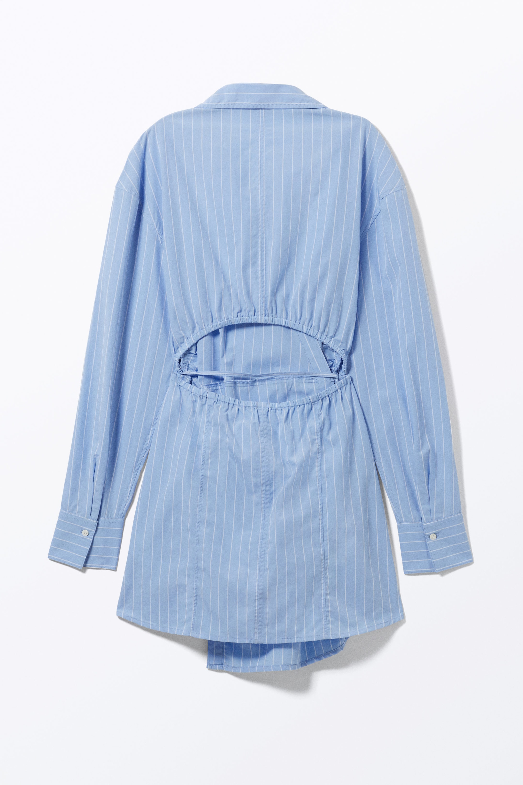 Light Blue Pinstripe - Long-Sleeved Mini Wrap Shirt Dress - 2