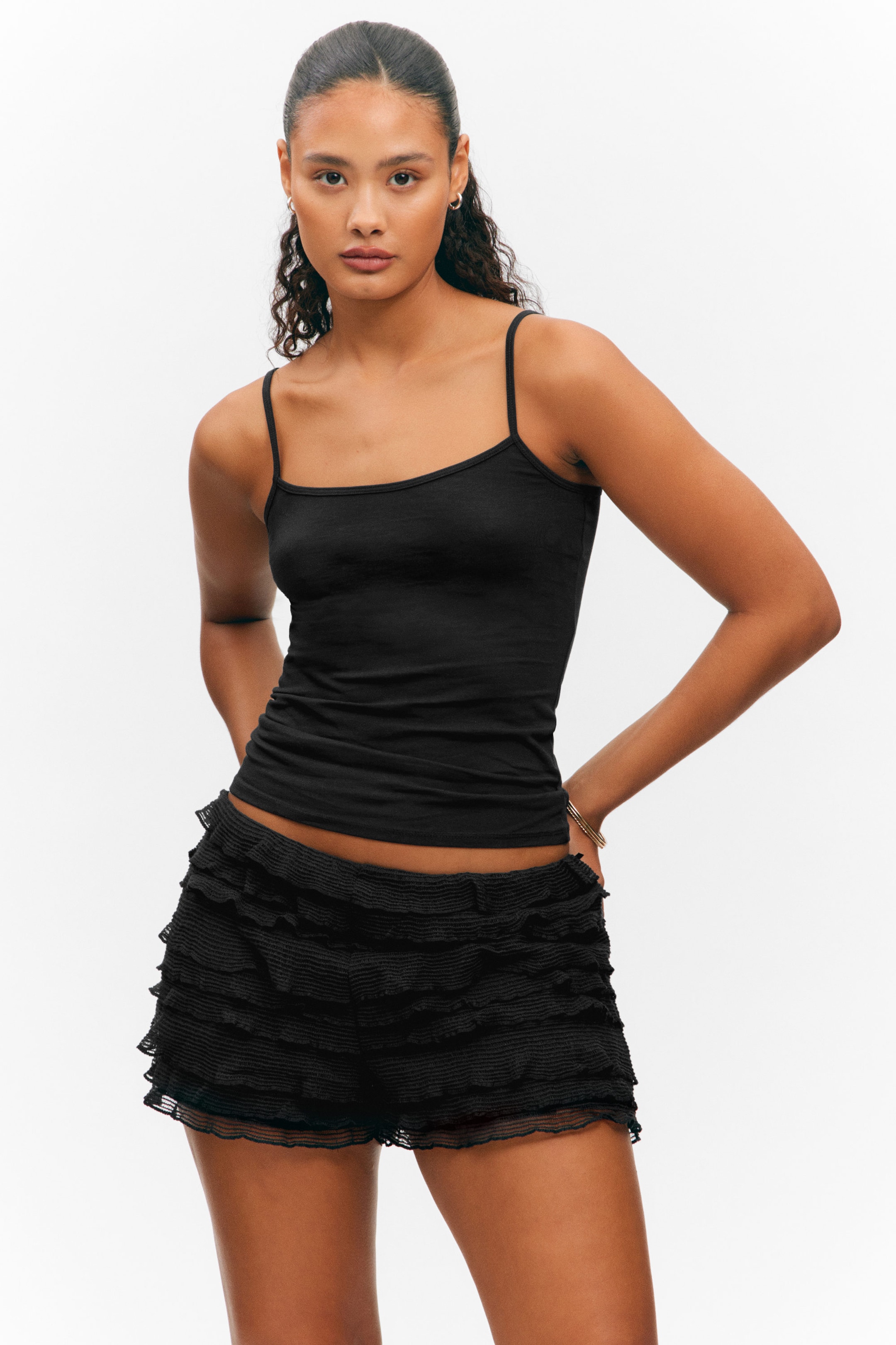 Black - Slim Strappy Tank Top - 1