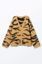 Tiger-striped - Fluffy knit cardigan - 0