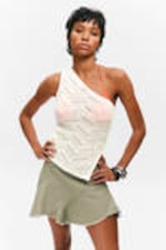 Dusty White - Knitted One-Shoulder Top - 0