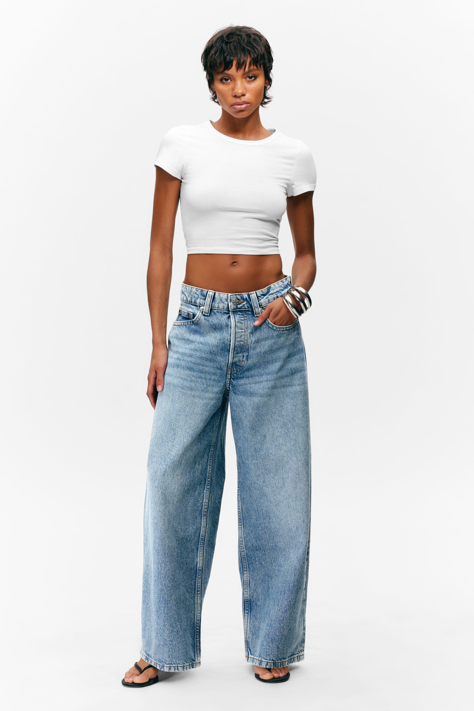 Mid Blue - Medium Blue - Peggy Low Waist Loose Baggy Leg Jeans - 1