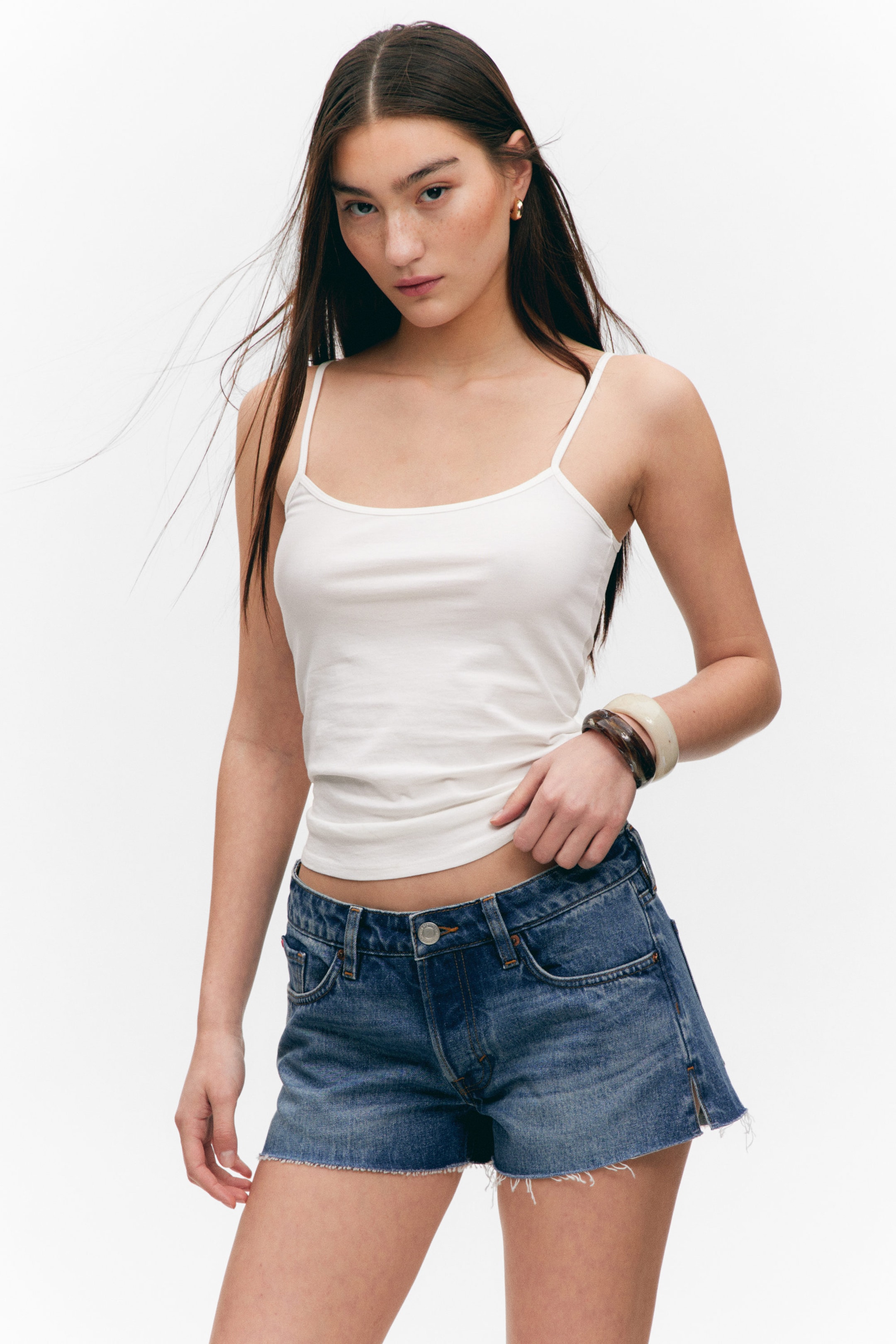 White - Slim Strappy Tank Top - 1