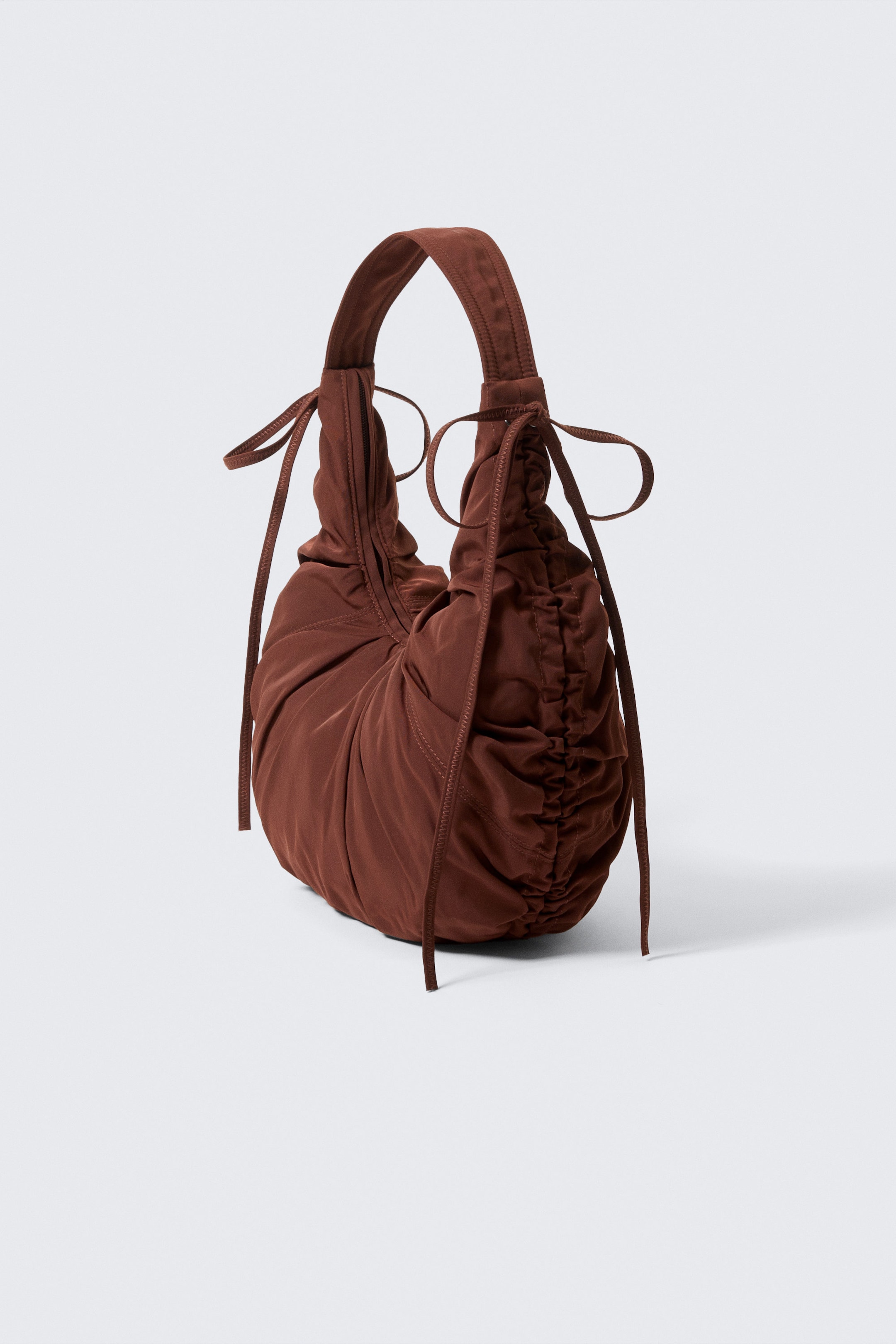 Dark Brown - Ruched Crescent Shoulder Bag - 1