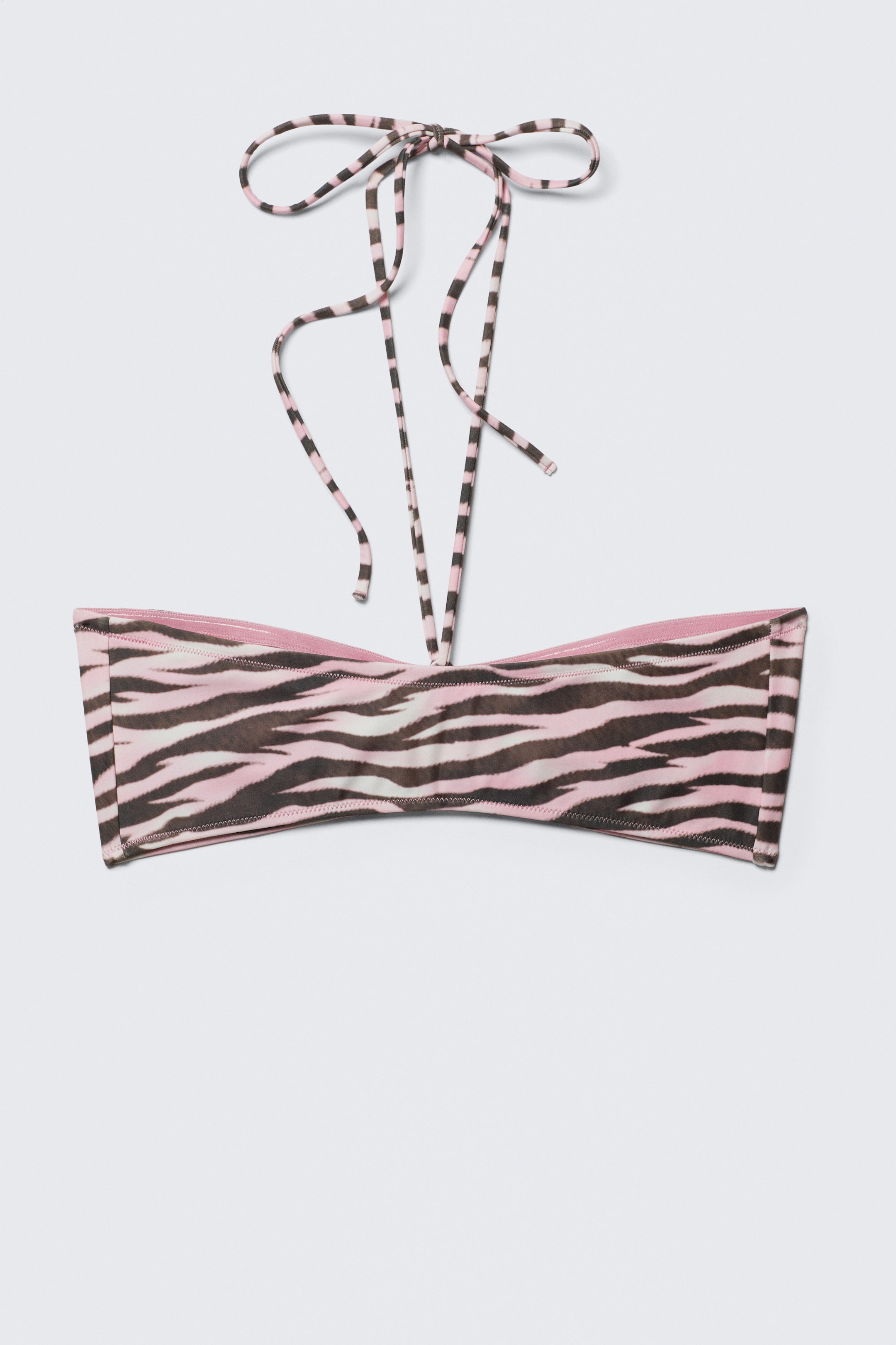 Pink - Tiger Stripes - Drawstring Bandeau Halter Bikini Top - 4