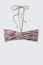 Pink - Tiger Stripes - Drawstring Bandeau Halter Bikini Top - 4
