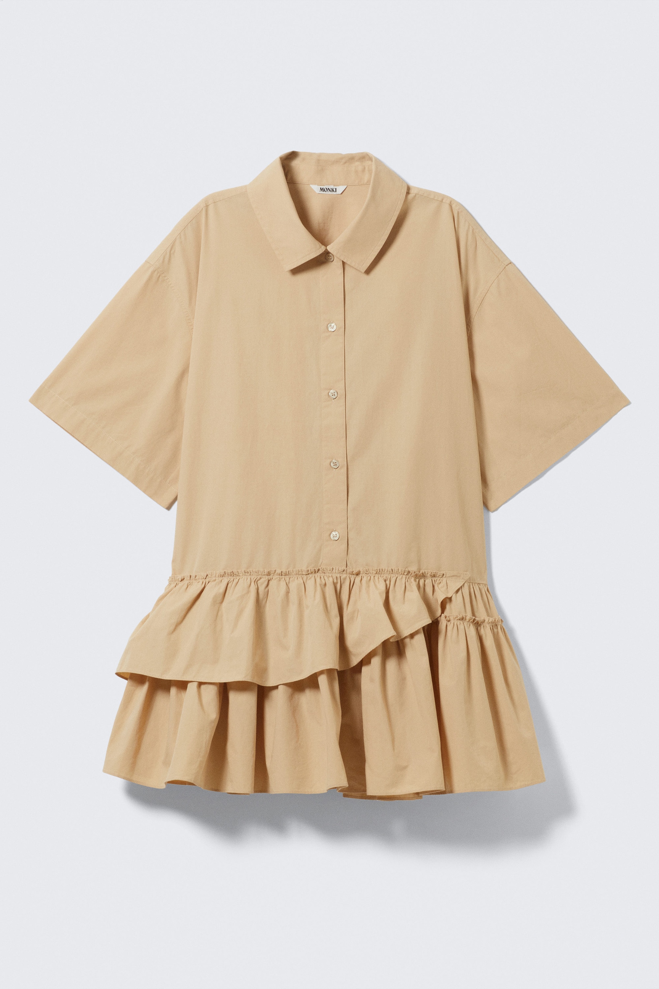 Beige - Oversized mini-overhemdjurk met ruches - 4