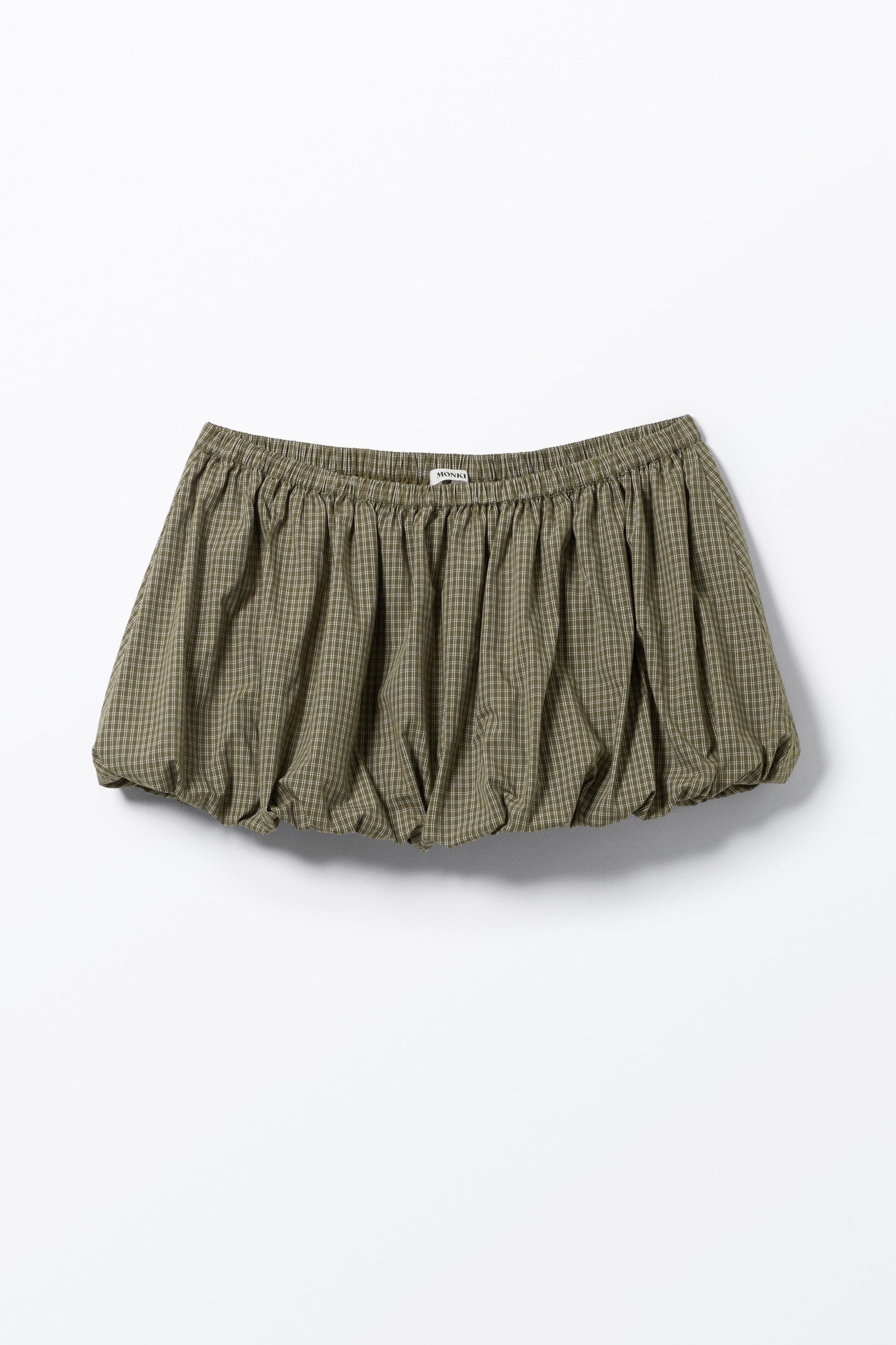 Checked Khaki Green - Balloon Mini Cotton Skirt - 1
