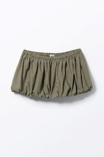 Checked Khaki Green - Balloon Mini Cotton Skirt - 0