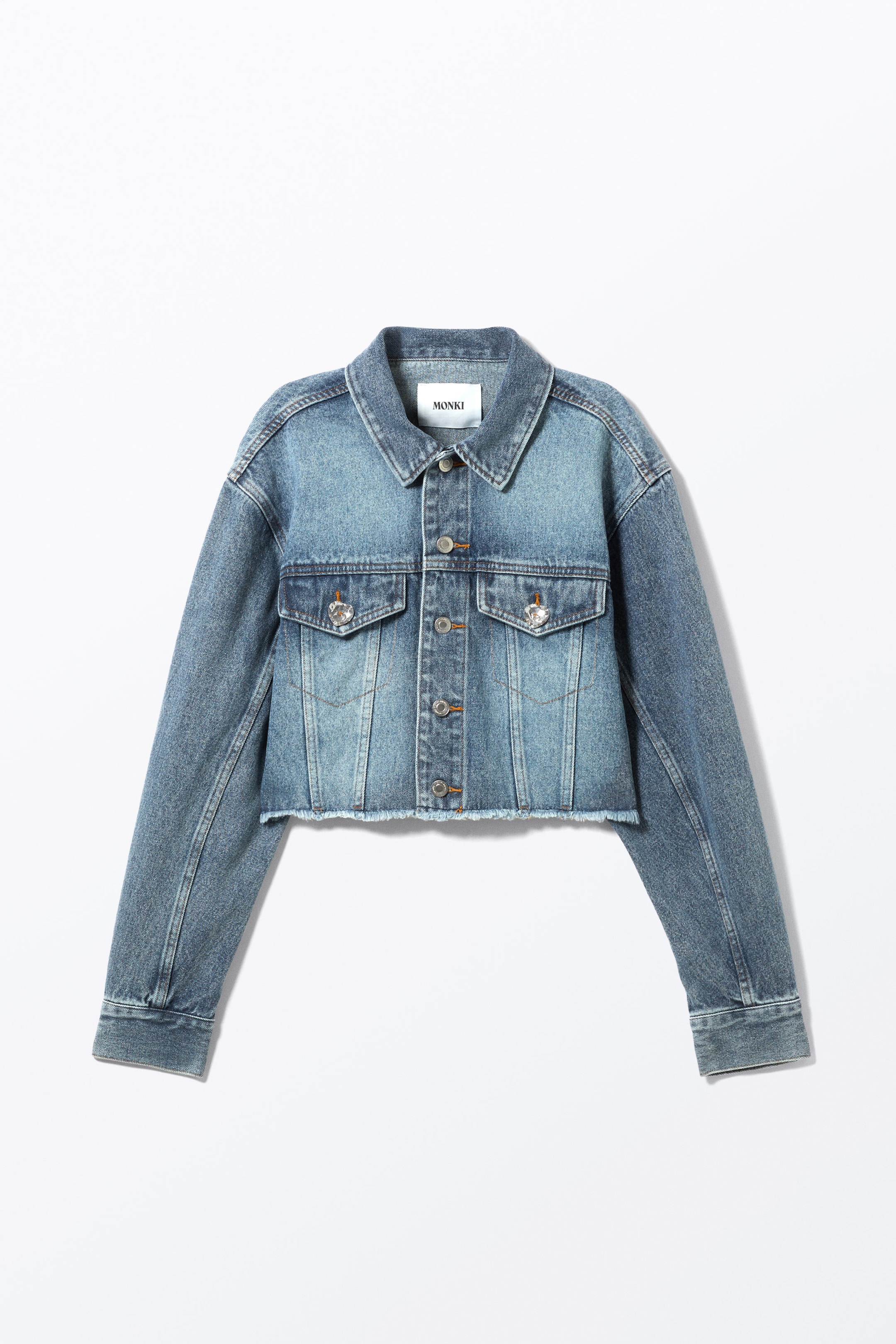 Starling Blue - Cropped Oversized Barrel-Sleeved Denim Jacket - 0