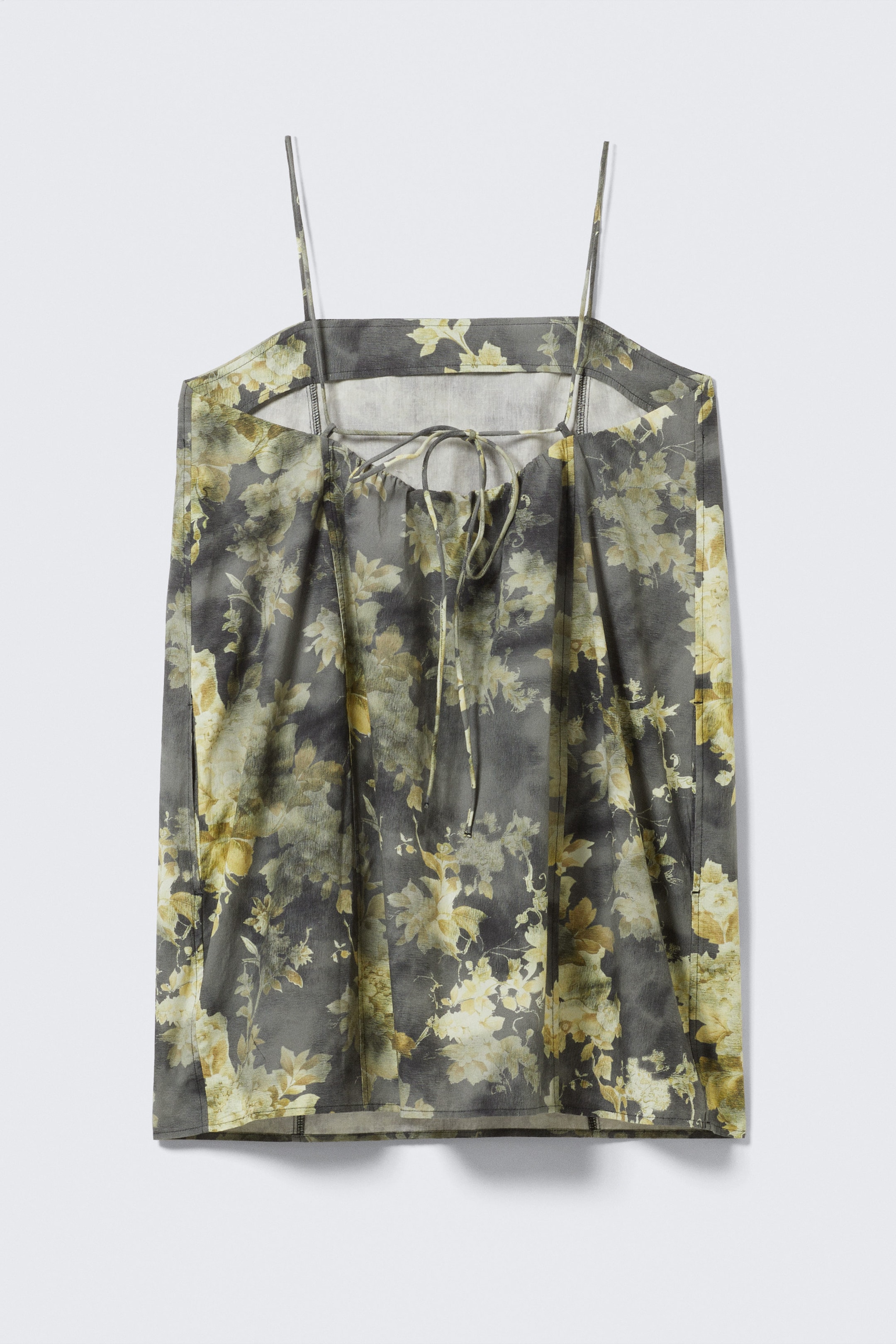 Grey - Dirty Floral - Tie-Back Twill Mini Dress - 5