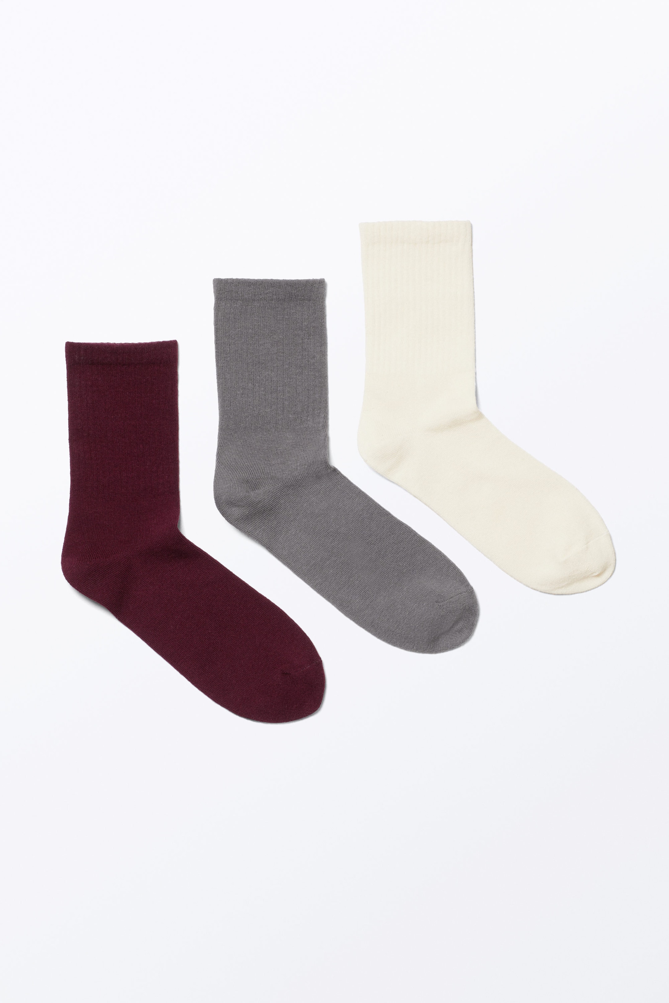 Dark Red/Dark Grey/Off-white - 3-pack Ribbed Socks - 0