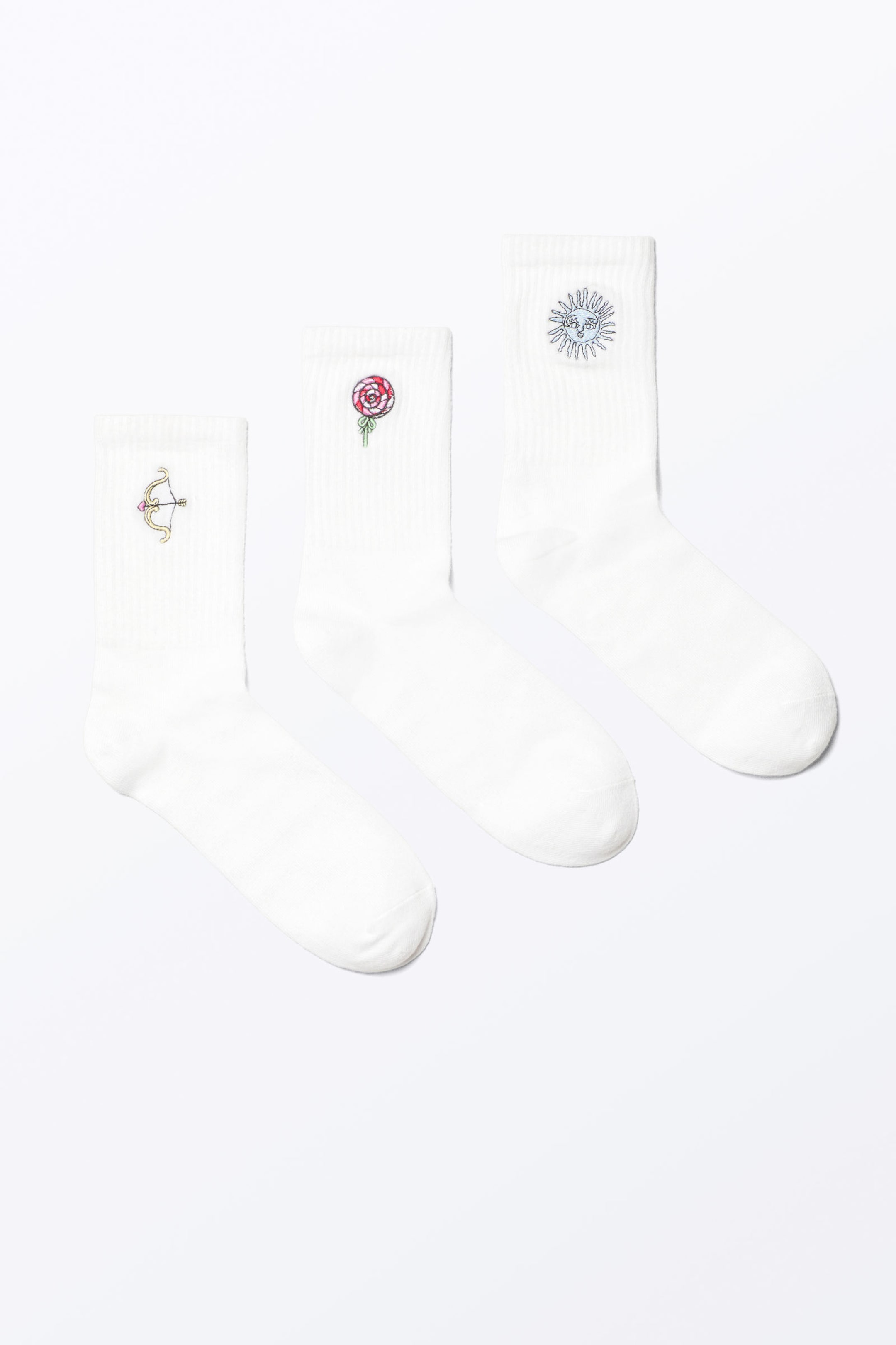 Weiß - bestickt - 3er-Pack bestickte Socken - 0
