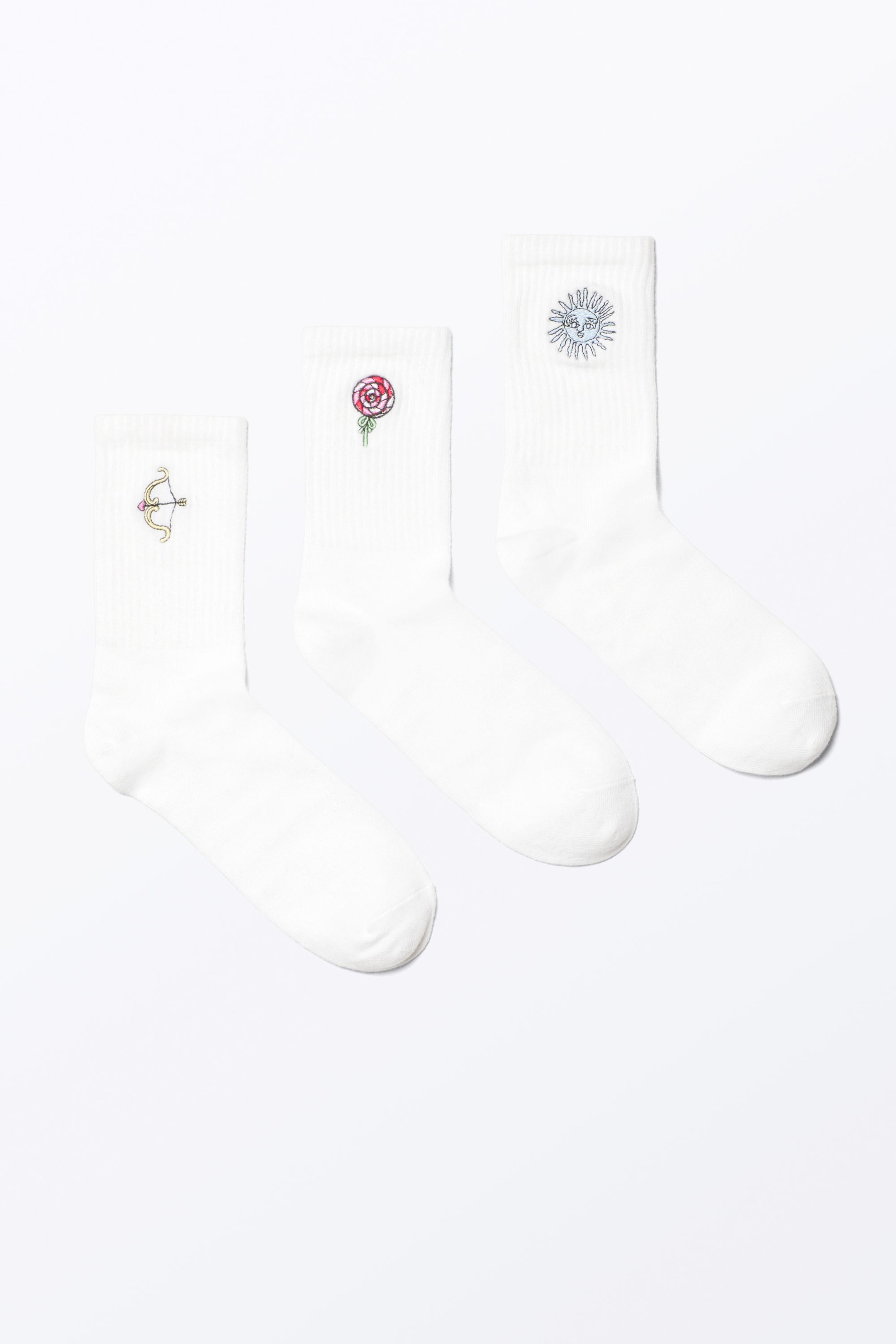 White - Embroidered - 3-pack Embroidered Socks - 0