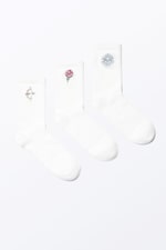 White - Embroidered - 3-pack Embroidered Socks - 0