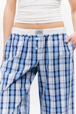 Blue Check - Wide-Leg Cotton Twill Trousers - 2