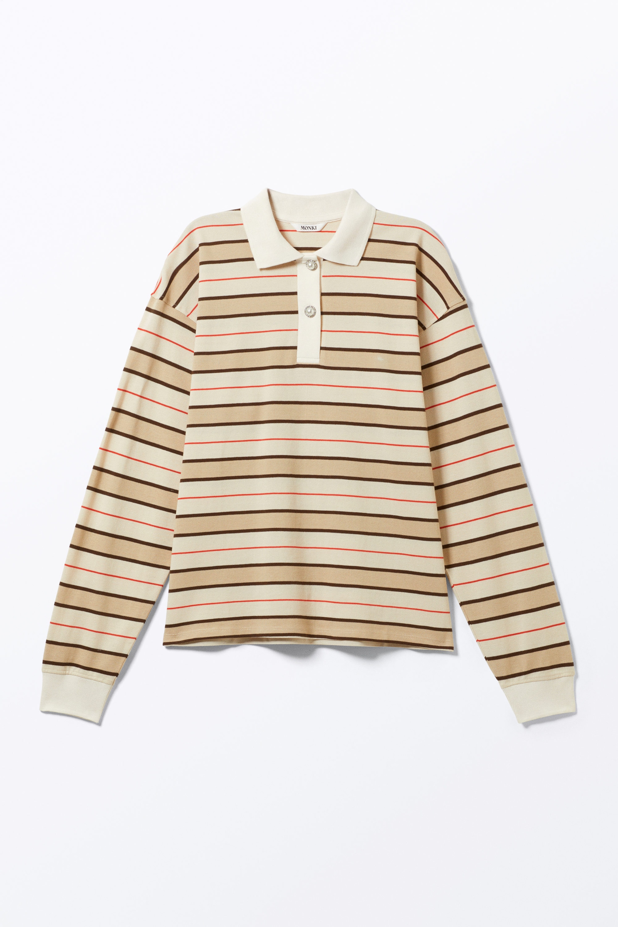 Striped Beige - Long Sleeve Rugby Polo Top - 0