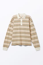 Striped Beige - Long Sleeve Rugby Polo Top - 0
