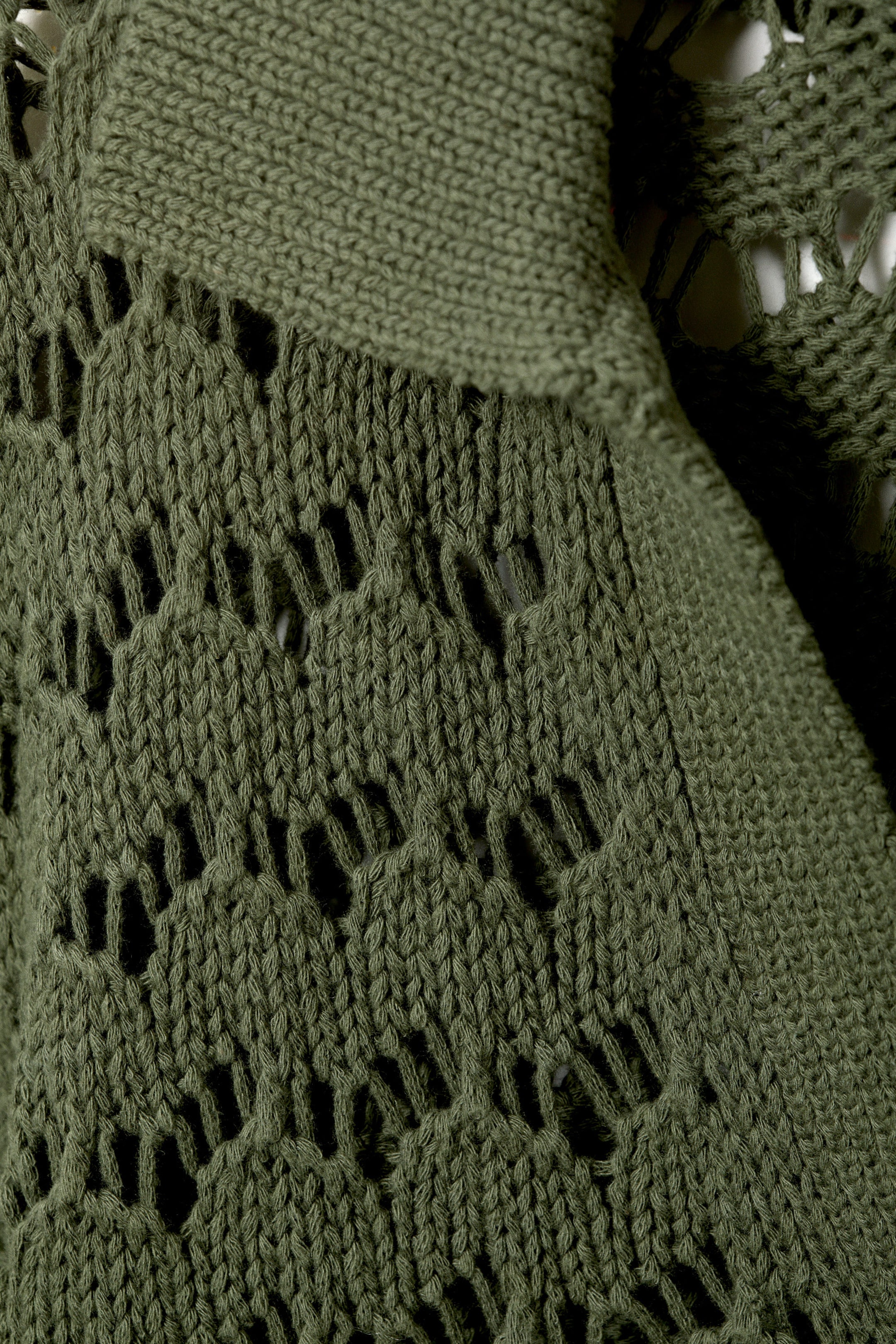 Dark Khaki Green - Loose Open-Knit Sweater - 2