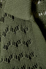 Dark Khaki Green - Loose Open-Knit Sweater - 1