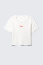 White - Maybe? - Cropped Printed Cotton T-Shirt - 4